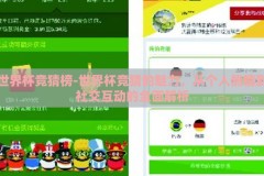 世界杯竞猜榜-世界杯竞猜的魅力，从个人热情到社交互动的全面解析