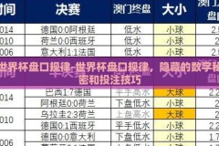 世界杯盘口规律-世界杯盘口规律，隐藏的数字秘密和投注技巧