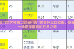 澳门世界杯盘口赔率-澳门世界杯盘口赔率，揭秘一场足球盛宴的胜负之舞