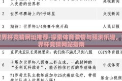 世界杯竞猜网址推荐-探索体育激情与预测乐趣，世界杯竞猜网站指南