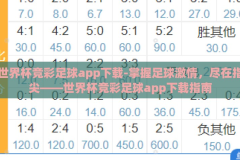 世界杯竞彩足球app下载-掌握足球激情，尽在指尖——世界杯竞彩足球app下载指南