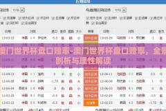 澳门世界杯盘口赔率-澳门世界杯盘口赔率，全景剖析与理性解读