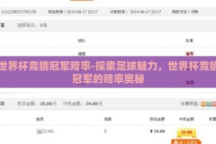 世界杯竞猜冠军赔率-探索足球魅力，世界杯竞猜冠军的赔率奥秘