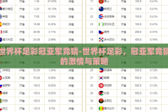 世界杯足彩冠亚军竞猜-世界杯足彩，冠亚军竞猜的激情与策略