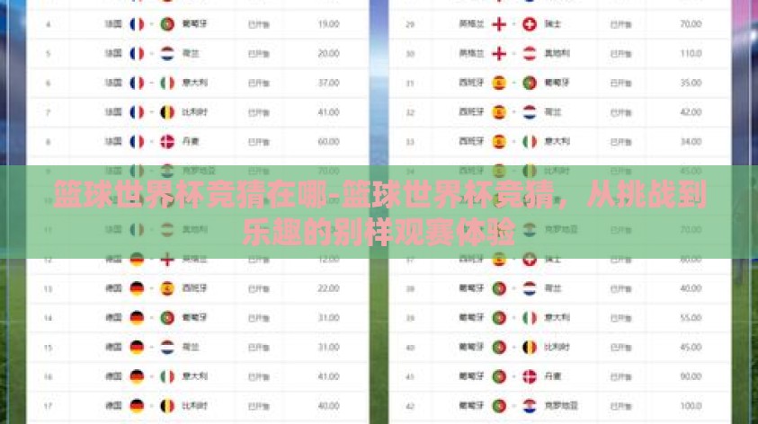 篮球世界杯竞猜在哪-篮球世界杯竞猜,从挑战到乐趣的别样观赛体验 篮球世界杯竞猜在哪-篮球世界杯竞猜,从挑战到乐趣的别样观赛体验