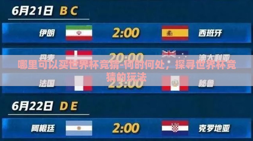 哪里可以买世界杯竞猜-何时何处,探寻世界杯竞猜的玩法 哪里可以买世界杯竞猜-何时何处,探寻世界杯竞猜的玩法