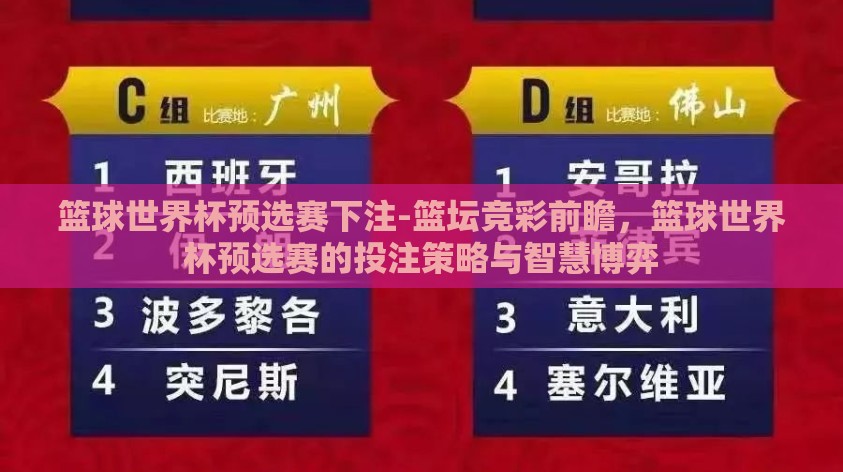 篮球世界杯预选赛下注-篮坛竞彩前瞻，篮球世界杯预选赛的投注策略与智慧博弈
