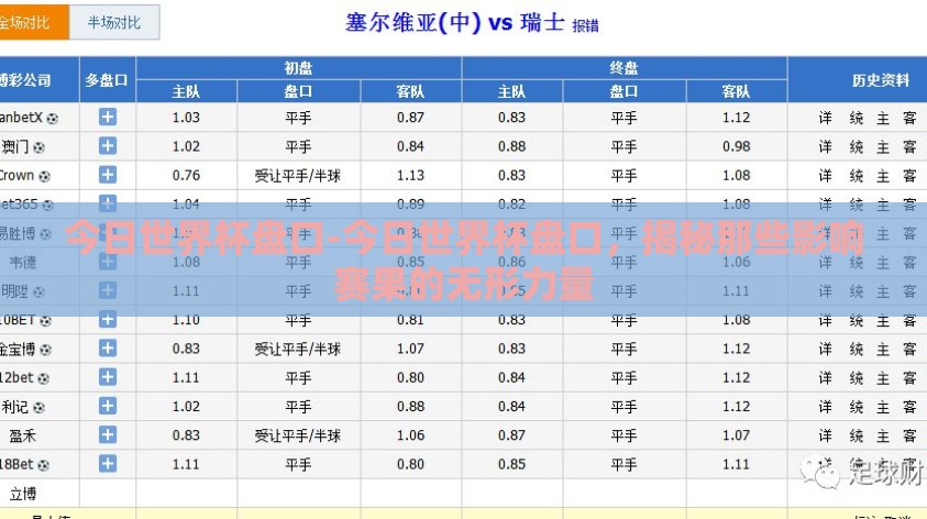 今日世界杯盘口-今日世界杯盘口,揭秘那些影响赛果的无形力量 今日世界杯盘口-今日世界杯盘口,揭秘那些影响赛果的无形力量