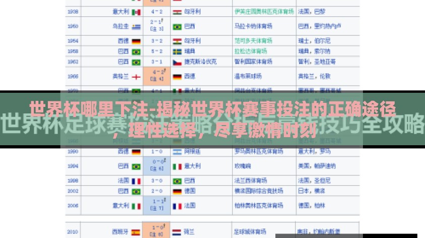 世界杯哪里下注-揭秘世界杯赛事投注的正确途径,理性选择,尽享激情时刻 世界杯哪里下注-揭秘世界杯赛事投注的正确途径,理性选择,尽享激情时刻