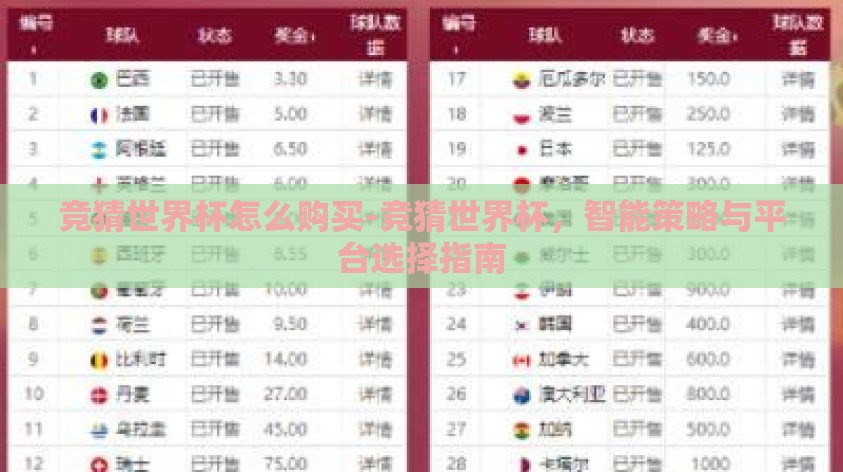 竞猜世界杯怎么购买-竞猜世界杯，智能策略与平台选择指南