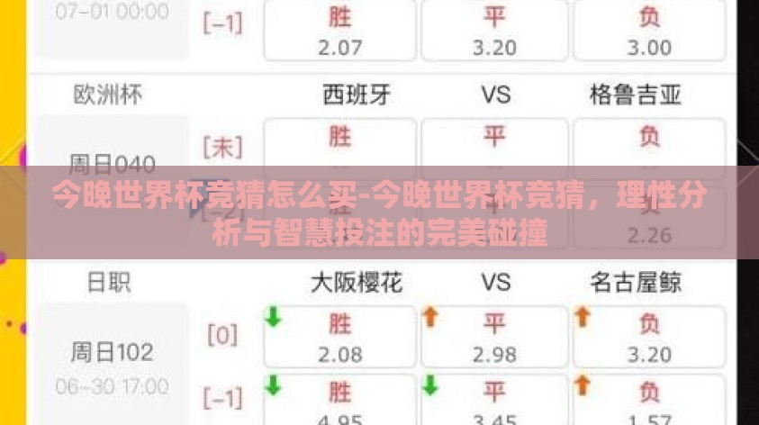今晚世界杯竞猜怎么买-今晚世界杯竞猜，理性分析与智慧投注的完美碰撞