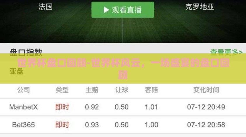 世界杯盘口回顾-世界杯风云,一场盛宴的盘口回顾 世界杯盘口回顾-世界杯风云,一场盛宴的盘口回顾