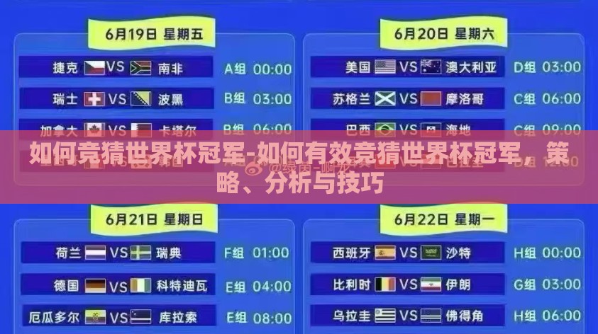 如何竞猜世界杯冠军-如何有效竞猜世界杯冠军，策略、分析与技巧