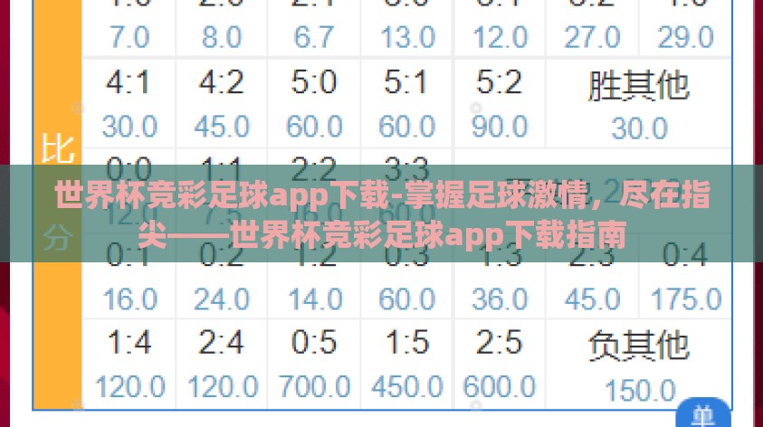 世界杯竞彩足球app下载-掌握足球激情，尽在指尖——世界杯竞彩足球app下载指南