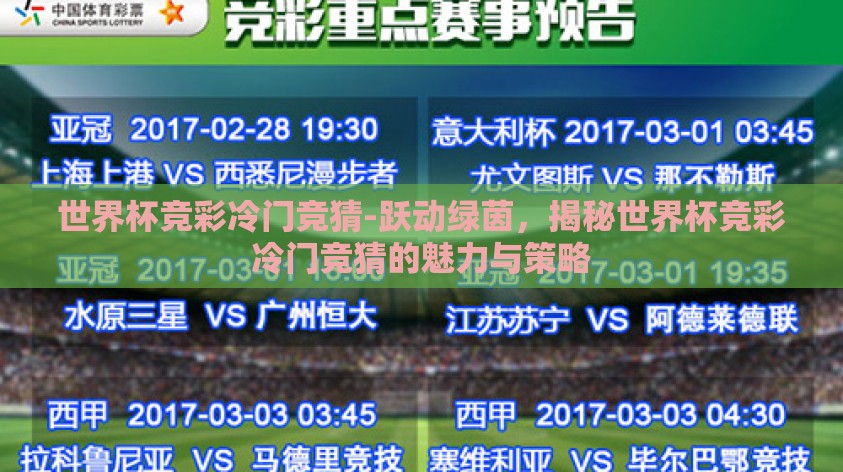 世界杯竞彩冷门竞猜-跃动绿茵，揭秘世界杯竞彩冷门竞猜的魅力与策略