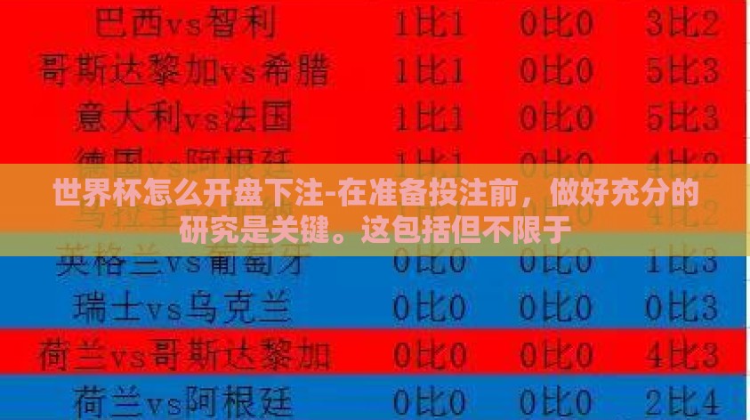 世界杯怎么开盘下注-在准备投注前，做好充分的研究是关键。这包括但不限于