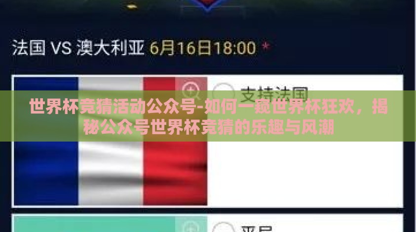世界杯竞猜活动公众号-如何一窥世界杯狂欢，揭秘公众号世界杯竞猜的乐趣与风潮